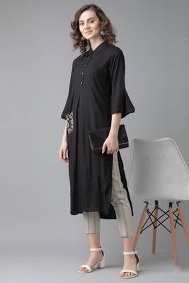 Indo Era Black Embroidered Straight Kurtas 2