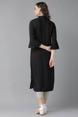 Indo Era Black Embroidered Straight Kurtas 3
