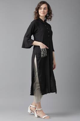Indo Era Black Embroidered Straight Kurtas 4