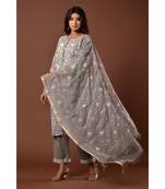 Grey Cotton printed   Kurta &    Pant &    Dupatta