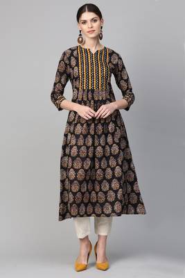 Indo Era Black Printed Anarkali Kurtas 1