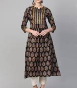 Indo Era Black Printed Anarkali Kurtas