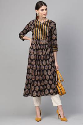 Indo Era Black Printed Anarkali Kurtas 3