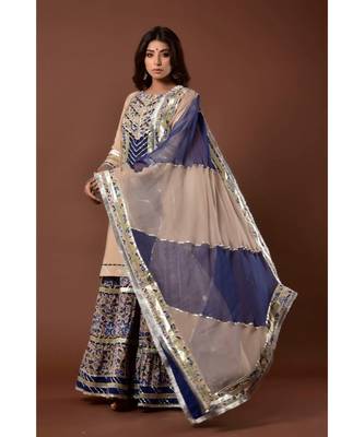 Beige silk printed   Kurta &    Pant &    Dupatta 1