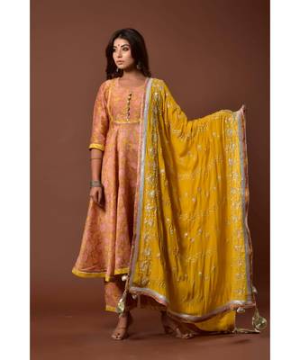 orange silk printed   Kurta &    Pant &    Dupatta 1