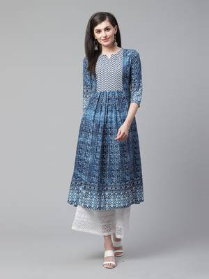 Indo Era Blue Printed Anarkali Kurtas 1