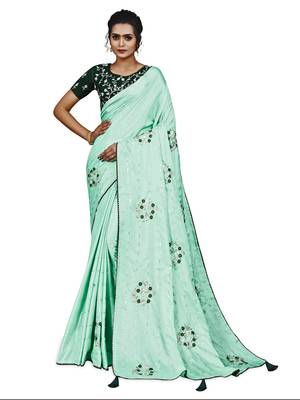 Light green embroidered art silk sarees saree with blouse 1