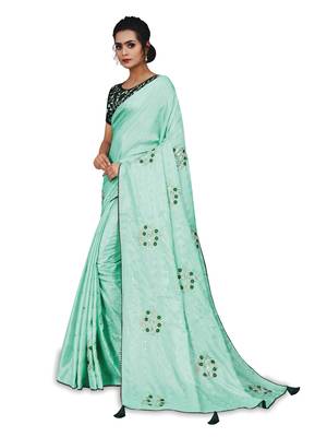 Light green embroidered art silk sarees saree with blouse 2