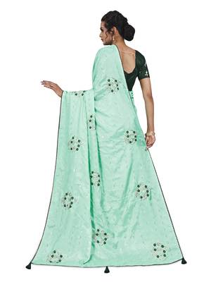 Light green embroidered art silk sarees saree with blouse 3