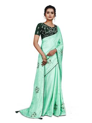 Light green embroidered art silk sarees saree with blouse 4