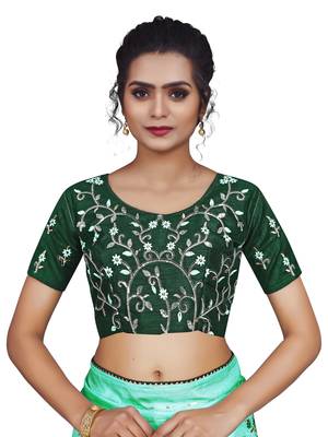 Light green embroidered art silk sarees saree with blouse 5