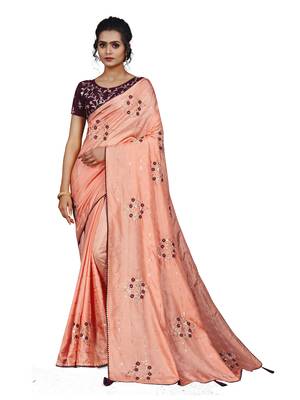 Pink embroidered faux art silk sarees saree with blouse 1