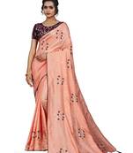 Pink embroidered faux art silk sarees saree with blouse