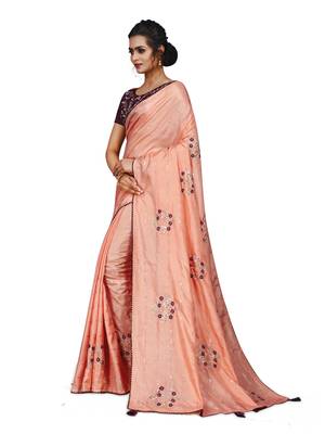 Pink embroidered faux art silk sarees saree with blouse 2