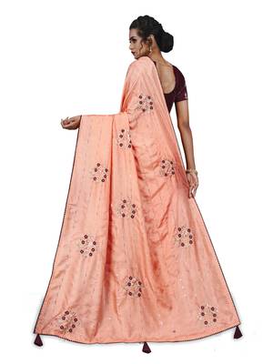 Pink embroidered faux art silk sarees saree with blouse 3
