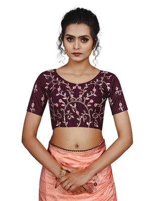 Pink embroidered faux art silk sarees saree with blouse 5