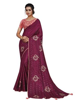 Purple embroidered art silk saree with blouse 1