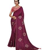Purple embroidered art silk saree with blouse