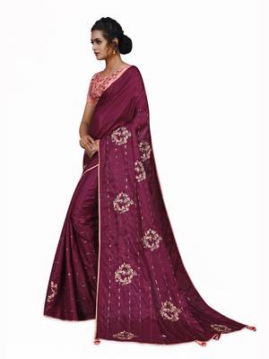 Purple embroidered art silk saree with blouse 2