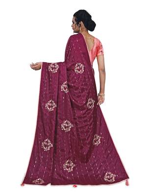 Purple embroidered art silk saree with blouse 3