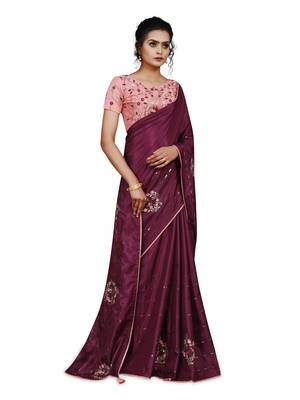 Purple embroidered art silk saree with blouse 4