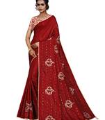 Red embroidered banarasi silk saree with blouse