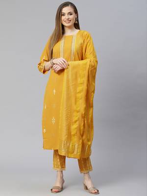 Mustard printed rayon kurta-sets 1