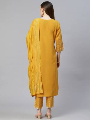Mustard printed rayon kurta-sets 3