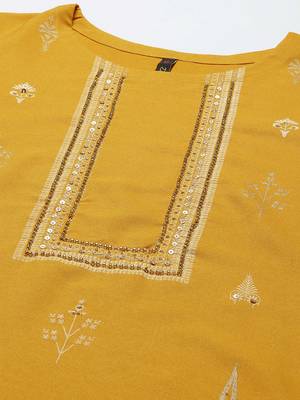 Mustard printed rayon kurta-sets 4