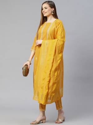 Mustard printed rayon kurta-sets 5