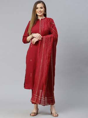 Maroon printed rayon kurta-sets 1