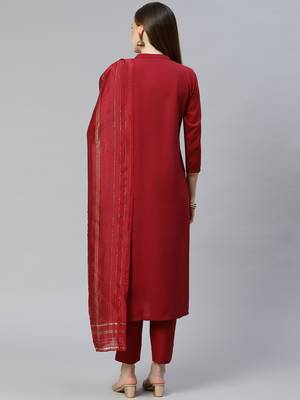Maroon printed rayon kurta-sets 3
