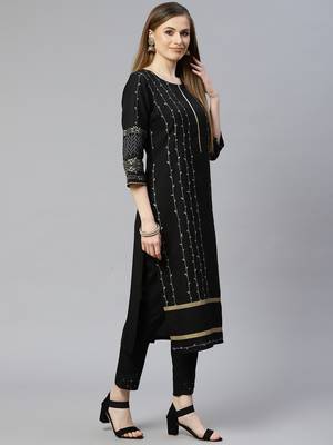 Black printed rayon kurta-sets 2