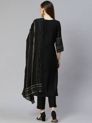 Black printed rayon kurta-sets 3