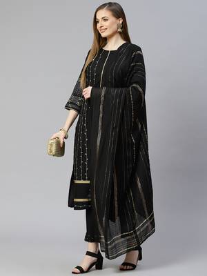 Black printed rayon kurta-sets 5