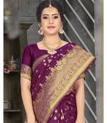 wine faux jacquard woven   saree   blouse