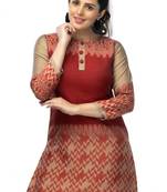 Dark-red printed viscose short-kurtis