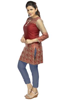 Dark-red printed viscose short-kurtis 3