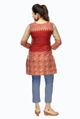 Dark-red printed viscose short-kurtis 4