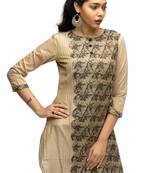 Light-brown printed viscose short-kurtis