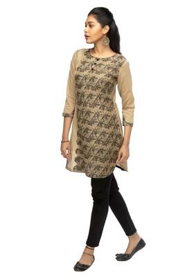 Light-brown printed viscose short-kurtis 2