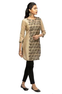 Light-brown printed viscose short-kurtis 3