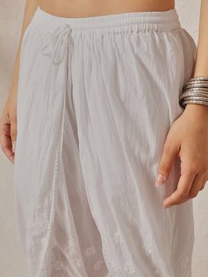 Hand Embroidered White Cotton Lucknowi Chikan Women Dhoti 6