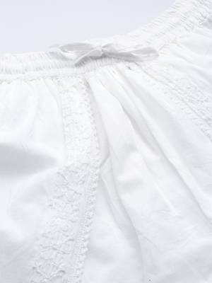 Hand Embroidered White Cotton Lucknowi Chikan Women Dhoti 9