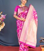 Pink hand woven banarasi saree with blouse