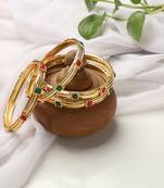Fashionable, Stylish Designer Ruby Stone Traditional Gold Plated Pair of Bangles Stylish and Fancy Bangles for Women