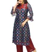 Dark-navy-blue woven viscose ethnic-kurtis