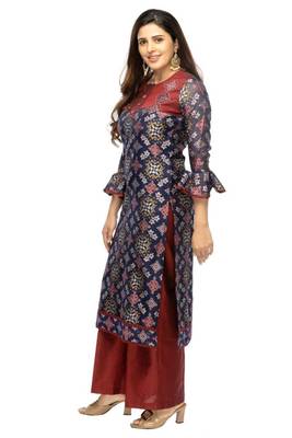 Dark-navy-blue woven viscose ethnic-kurtis 2