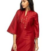 Blood-red plain viscose ethnic-kurtis