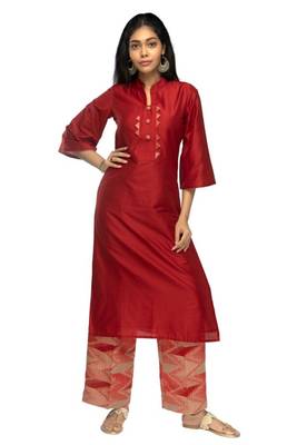 Blood-red plain viscose ethnic-kurtis 2